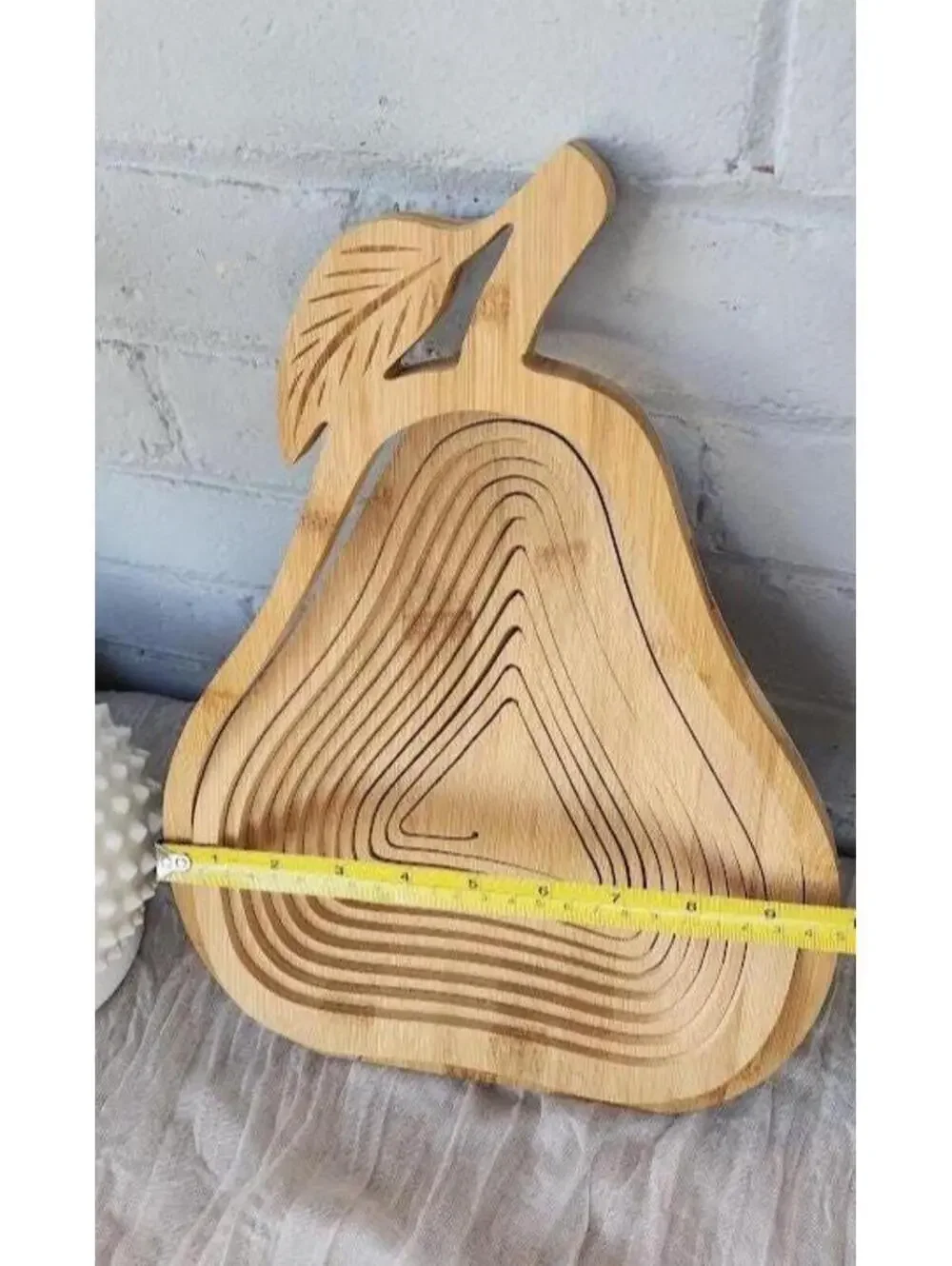 Pear Shaped Collapsible Wooden Basket Bowl Bamboo Farmhouse Decor